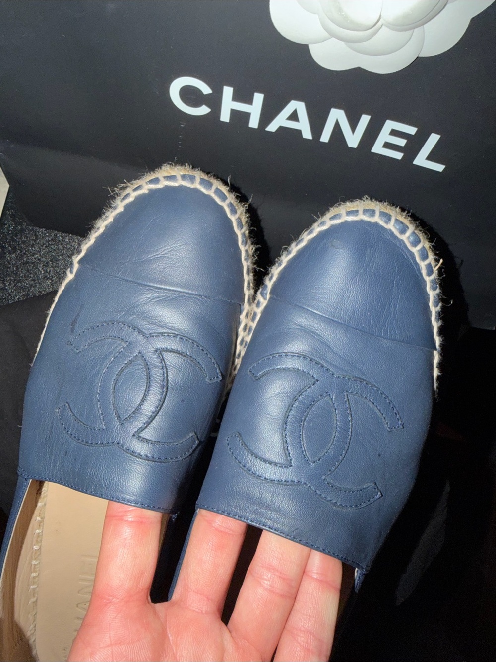 CHANEL Navy Blue Leather Espadrille Flats - Picture 5 of 5